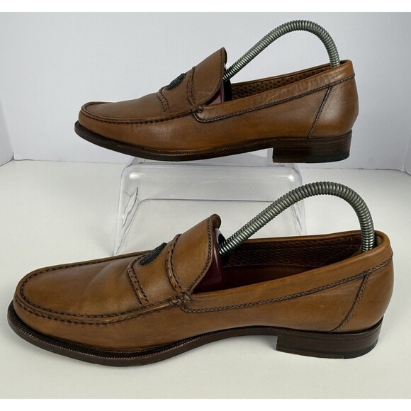 A. Testoni Italian Leather Bologna Crest Logo Mens Loafers Brown Sz 7.5 main image 6